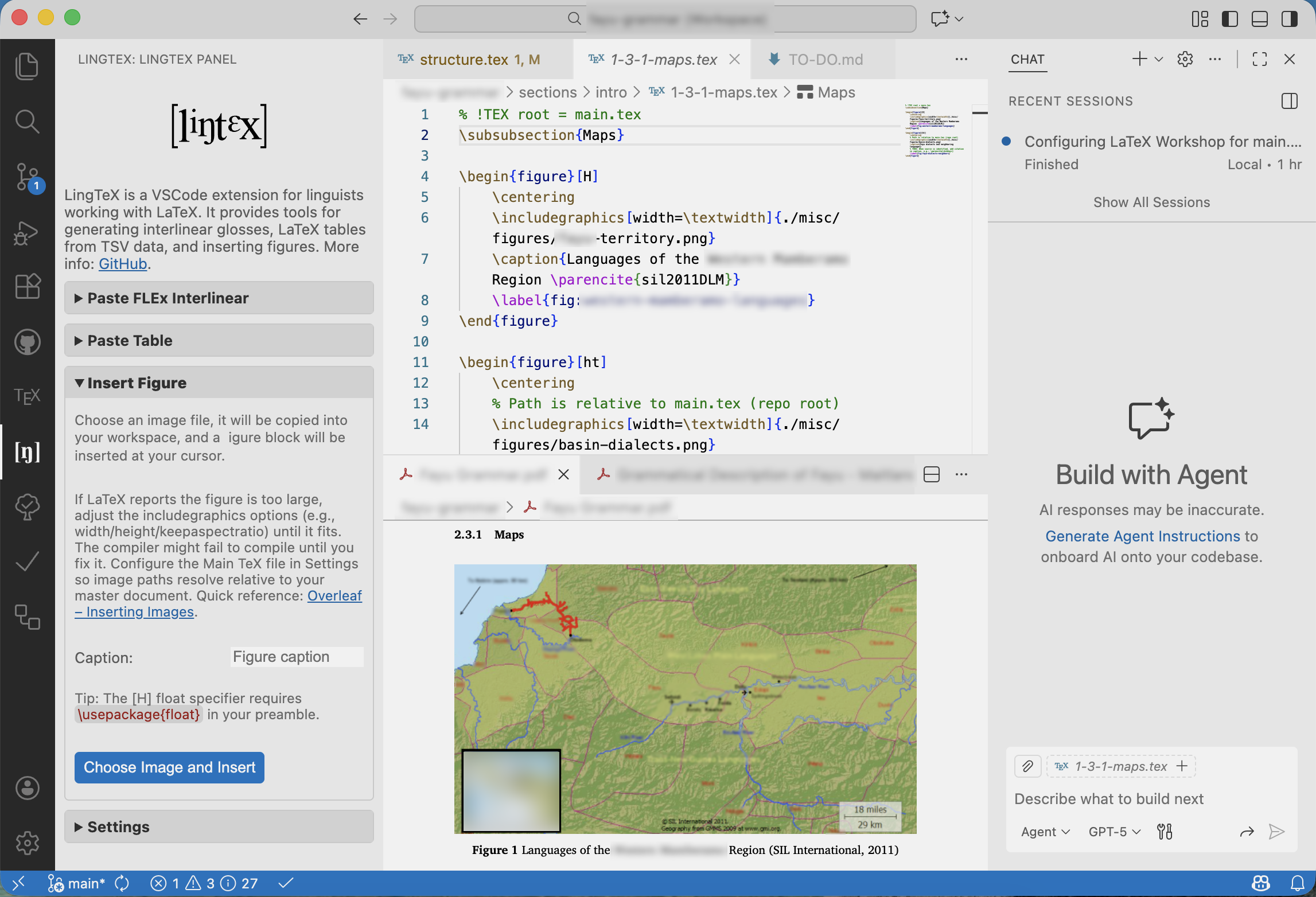 LingTeX panel running in Visual Studio Code