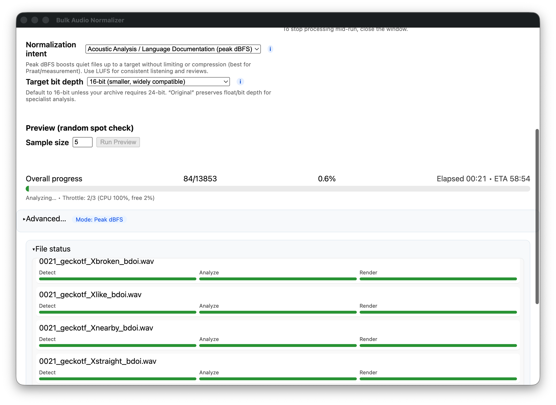 Batch progress with per‑file status and ETA