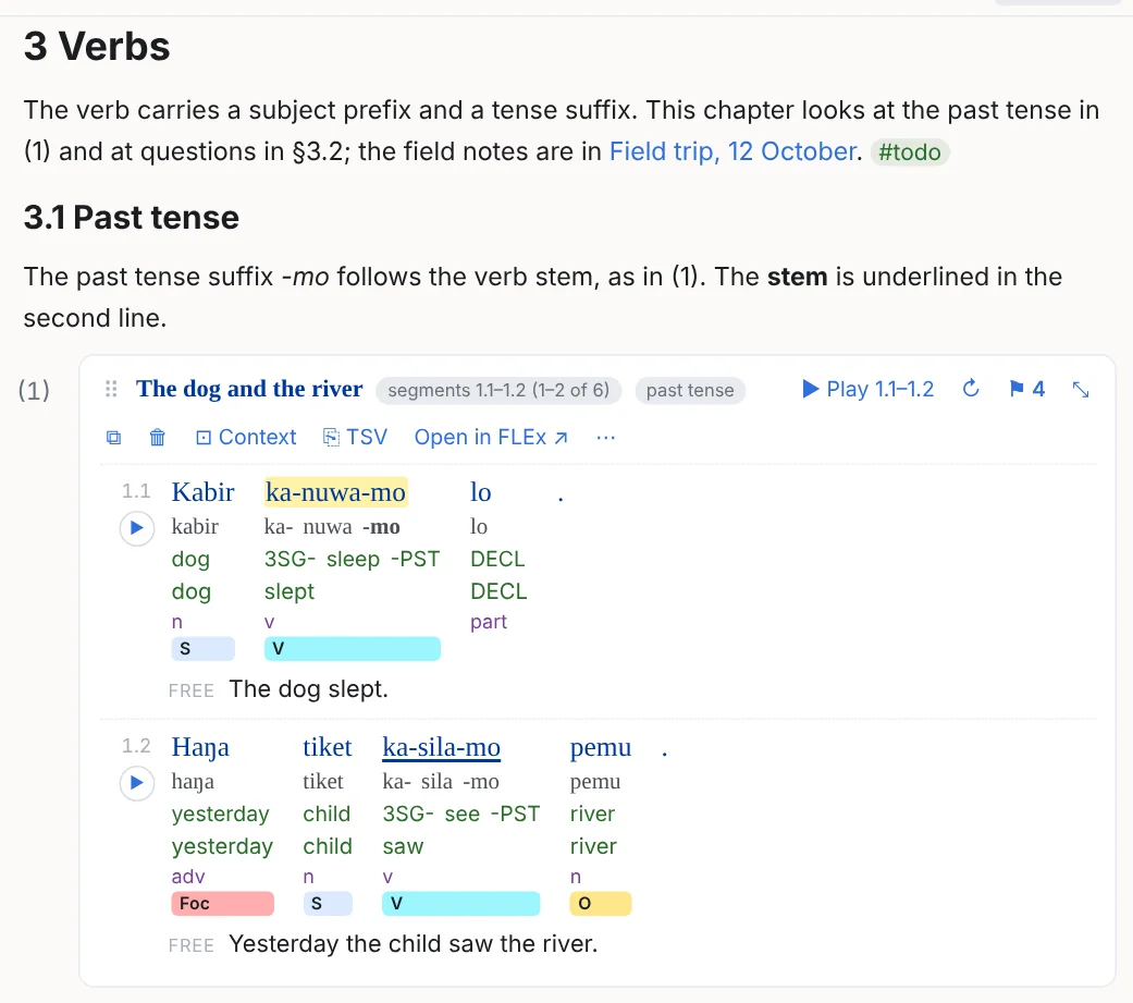 The same note with the markup hidden: only the formatting shows