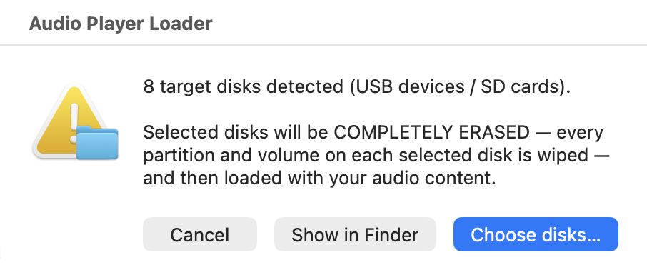 Screenshot: the 'N target disks detected' dialog