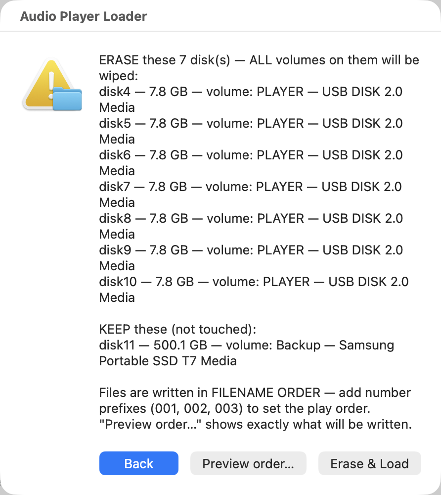 Screenshot: the final erase/keep confirmation dialog