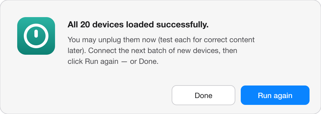 Screenshot: the Run again dialog after a fully successful run